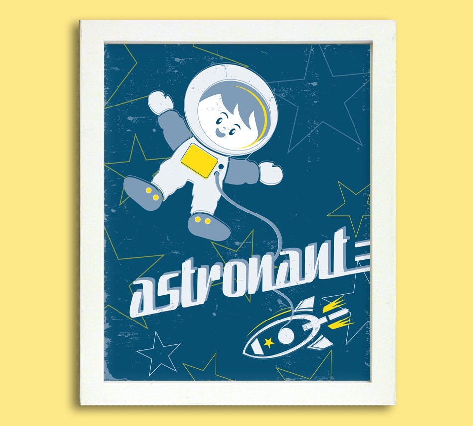 Retro Astronaut Poster - 8 x 10 Digital - Boy's Room Decoration