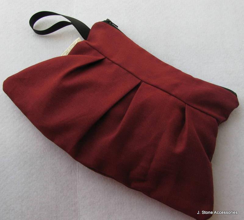 Women's Wristlet, Pleated Wristlet, Maroon Pleated Wristlet