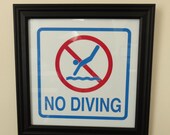 NO DIVING blue and red framed print, 10 x 10