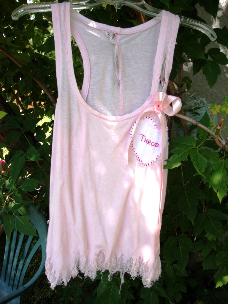 Recycled Pink Tank Top Shredded with Ribbon