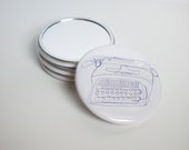 Typewriter illustrated pocket mirror.vintage typewriter linear design.typography compact mirror gift.indie pocket mirror.
