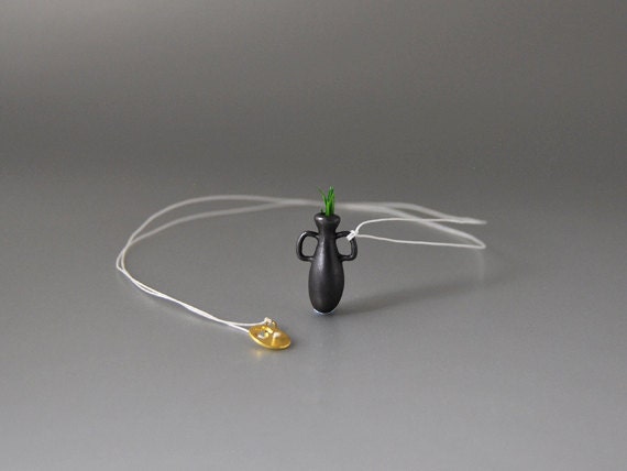 Nature In Vase Pendant Oxidized Sterling Silver Contemporary Design Necklace Suitable For Very Modern Look