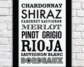 Wine lovers - A4 - Typographic Print, personalise this print with all your favourite wines...