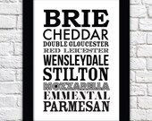Cheese - A4 - Typographic Cheese Print - For food lovers, can be personalised with your own favourite cheeses