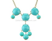 Turquoise Blue 4 Stones Necklace, Turquoise Blue Bubble Necklace, Bib Necklace (Fn0583-F-Turquoise Blue)
