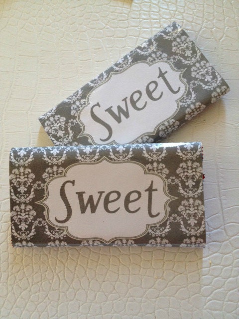 10 x  damask wedding birdal new born baby birthday favor Labels Candy Bar Wrappers chocolate bars candy buffet