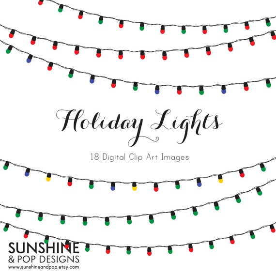 Instant Download - 18 Holiday Christmas Lights Digital Clip Art - elements holiday colorful clipart light strands Il_570xn