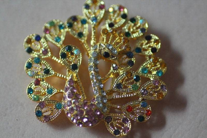 2pcs48x41mm rhinestone gold bottom alloy peacock bracelet beads.charm pave bracelet beads