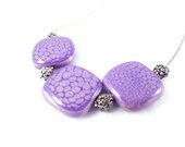 Square small blue lavender purple  wooden hand painted beaded necklace