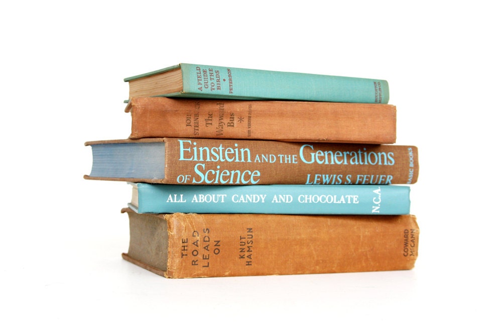 Camel Aqua Book Collection - Decorative Book Decor - Natural Wedding Decor - Brown Tan Aqua Blue - John Steinbeck