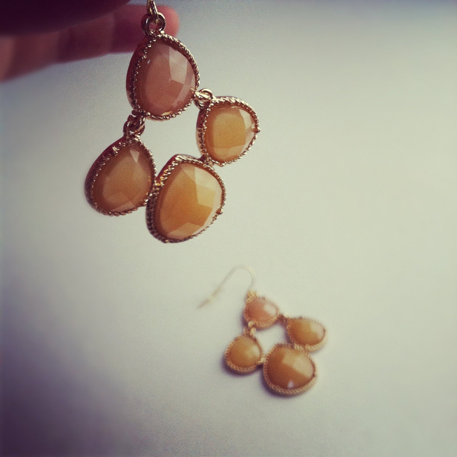 Cream Colored Droplet Jewel Earrings