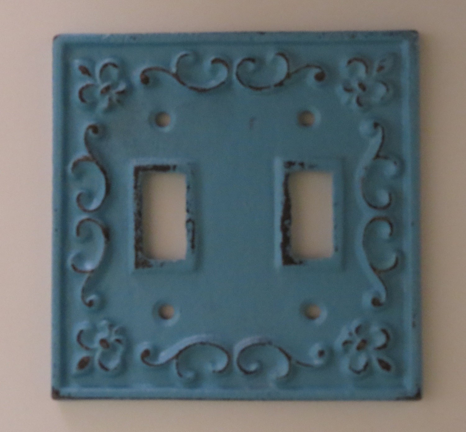 Double Light Switch Plate/Metal Switch Plate Cover/Switch Cover/Shabby Chic Switch Plate/Green Switch Cover/Cottage Style