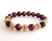 Gold Drizzled Dark Cherry Arm Candy Bead Bracelet with Gold Stardust Balls