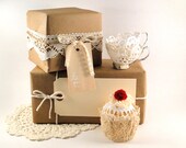Hand painted wood gift tags with lace ribbon- Set of 3