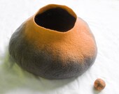 Cat Bed Cat Cave Cat House Felted Wool with FREE Cat Ball Gray Grey Yellow