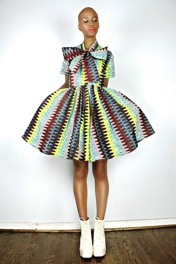 The Minnie Bell- African Print  100% Holland Wax Cotton Dress
