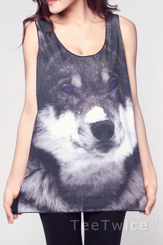 Wolf Jacob Top Siberian Husky Fox  Animal Shirts WomenTank Top Women Shirts Black Shirt Tunic Top Vest Sleeveless Women T-Shirt Size S M