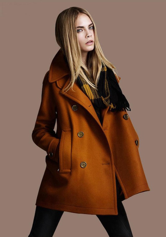 Burnt orange twill Wool coat double breasted button Coat Jacket Autumn winter coat cloak dy17 S-XL