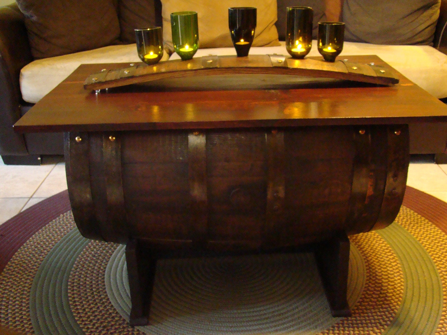 Wine Barrel Coffee Table & Storage Trunk made from Aged Oak Wine Barrel 10% Fathers Day Discount