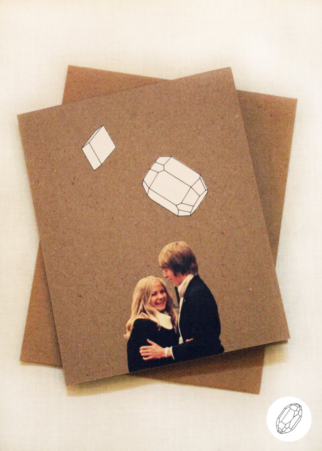 Los Enamorados. Original Art Kraft Paper Blank Greeting Card w Geometric Crystalline Structure, Vintage Retro National Geographic Photograph