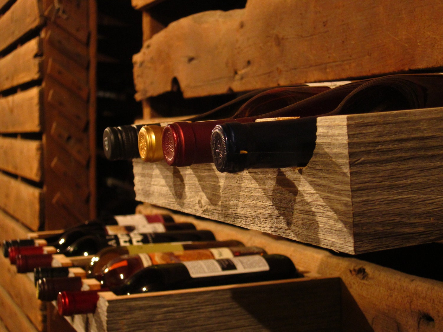 Wall Hanging Wine Rack made from Reclaimed Wood, holds 6 bottles