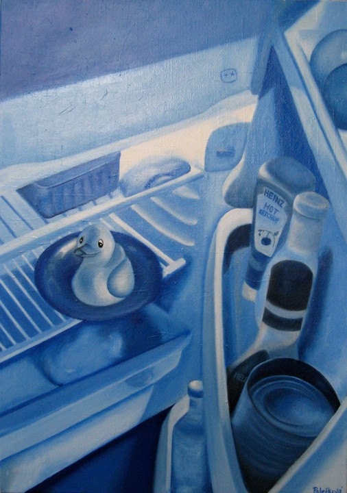 Surreal Painting of Rubber Ducky in Fridge