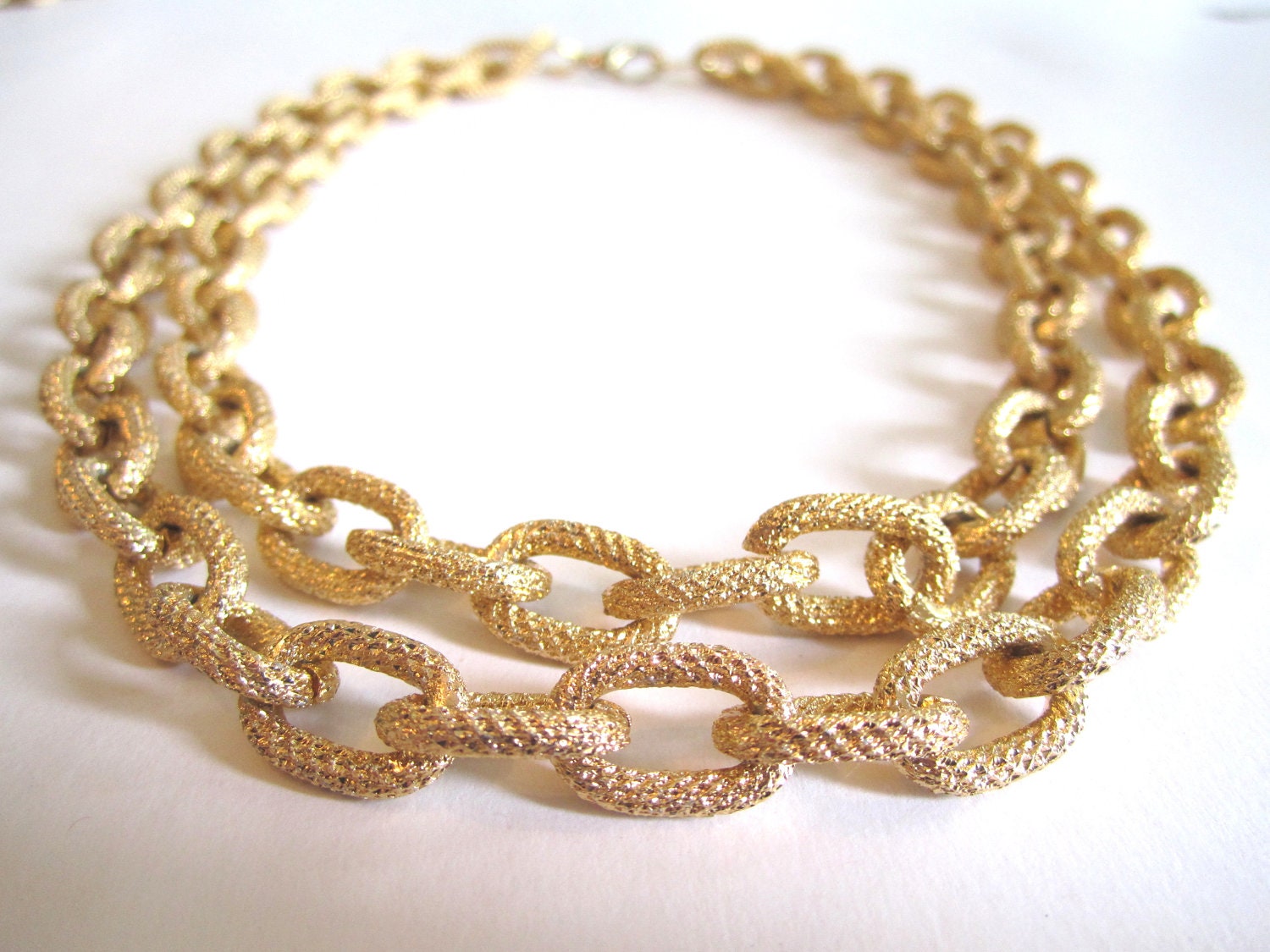 GOLD Faux PAVE Textured Double Chain Necklace