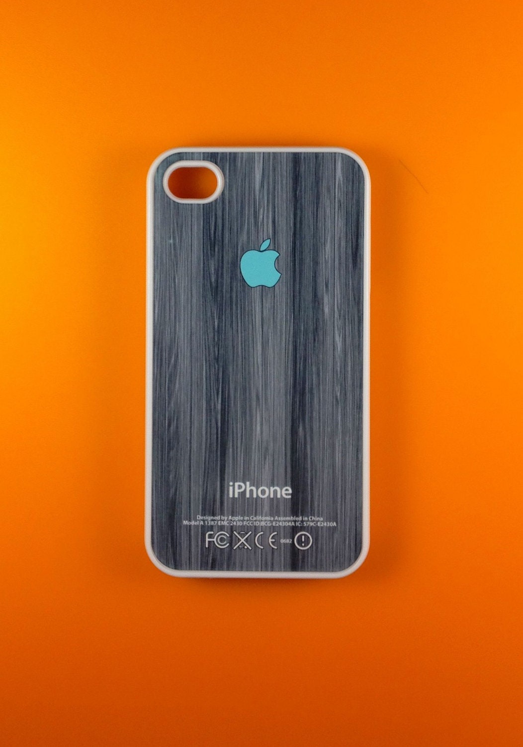 Iphone 4 Case - Turquoise Apple Logo on Wood Iphone Case, Iphone 4s Case