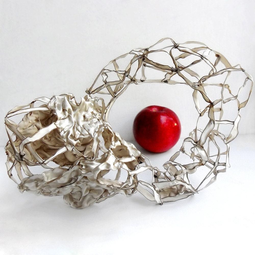 Beige singed fabric sculpture - modern home decor, abstract sculpture, fiber art, fabric sculpture