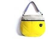 Tote bag purse canvas shoulder bag handbag bright neon lemon yellow beige black leather tulip violet school bag