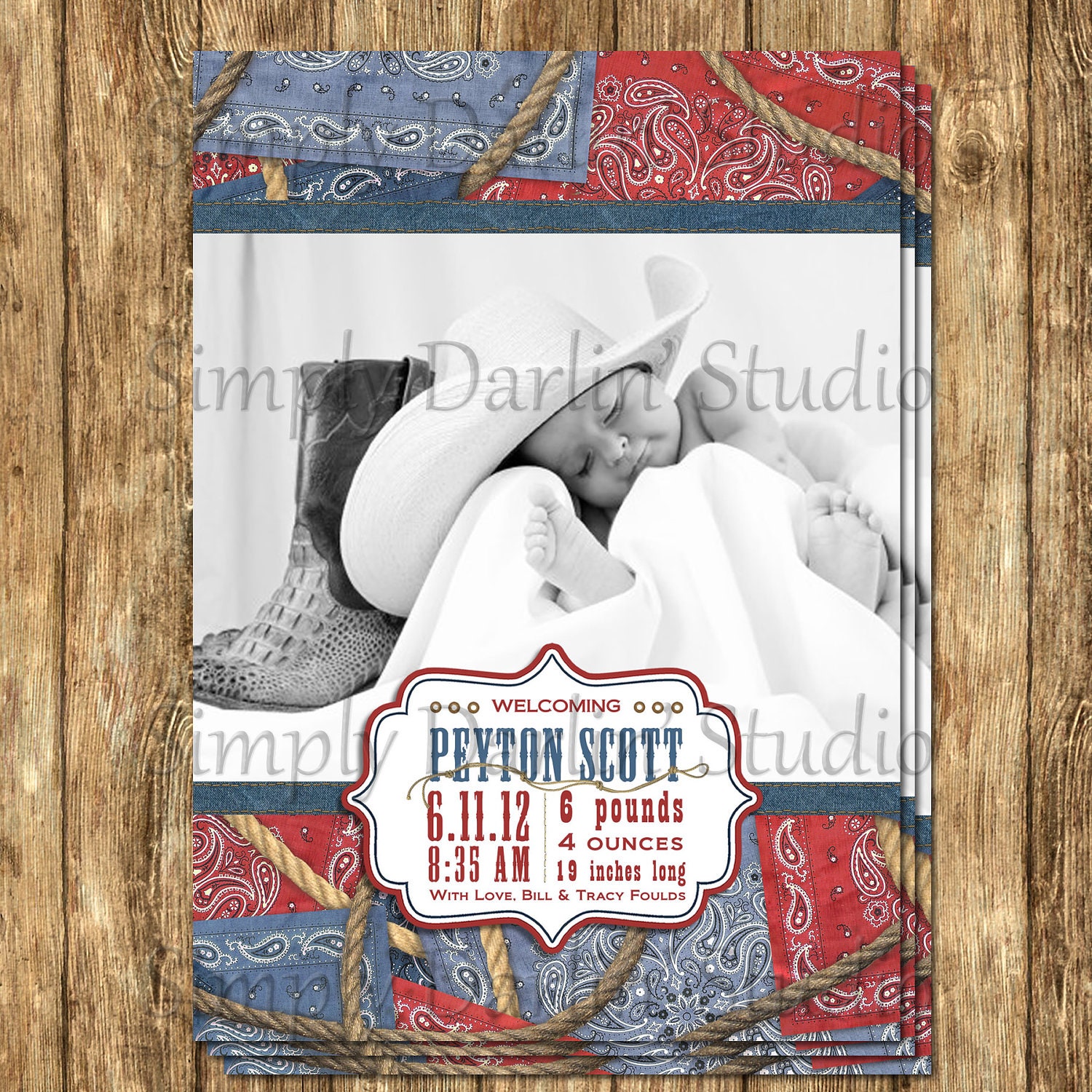 Buy evite announcements - Digital BABY COWBOY or COWGIRL Birth Announcement Country Western Bandana You Print