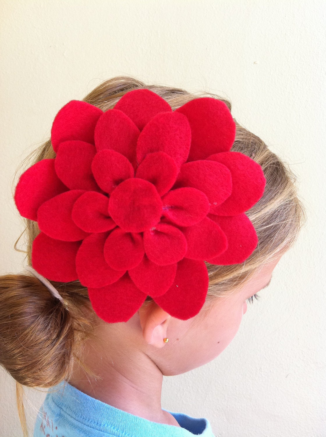 Large felt petal flower hair clip or pin- you choose color(s) -shown in red