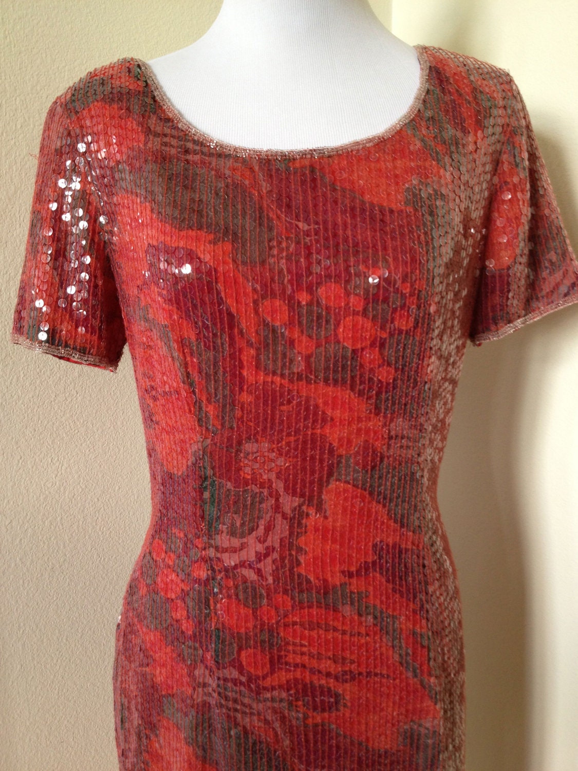 25% sale: Red floral sequin dress