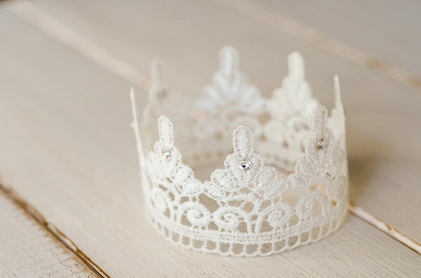 White Lace Newborn Crown, Photography Prop, Swarovski Crystals