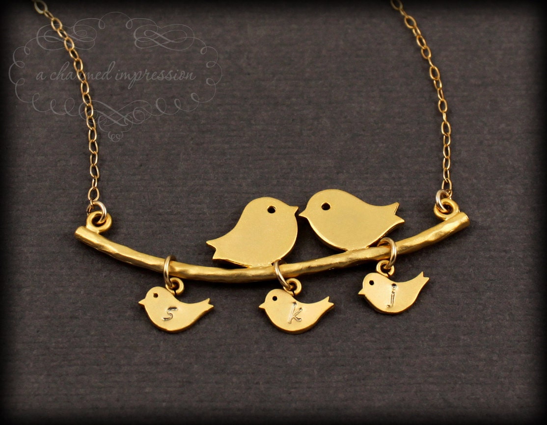Personalized Jewelry . 3 Little Birds . Gold Bird Necklace . Family Tree . Custom Family . Mom Gifts Mother Babies Baby . OUR LITTLE FAMILY