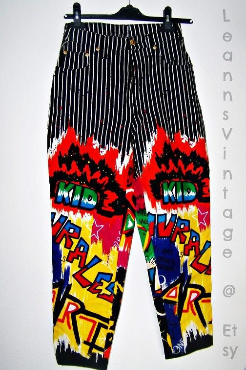 REDUCED Vintage versace trousers unisex with stripes, splashes and graffiti high waisted