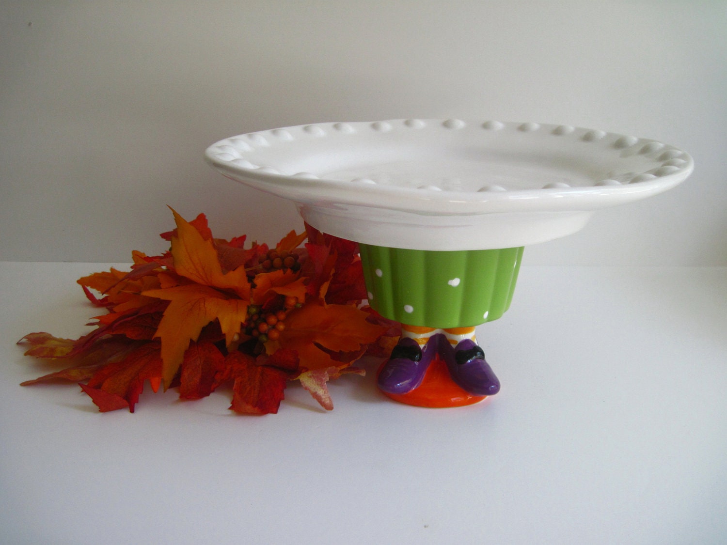 Pedestal Single Cupcake / Appetizer Tray / Dessert Stand / Candy Dish - Halloween Witch Fun