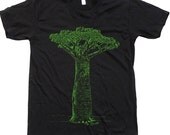 Mens Unisex Custom Hand Screen Printed Baobab Tree on American Apparel Round Neck Tshirt Available:S, M, L, XL, XXL