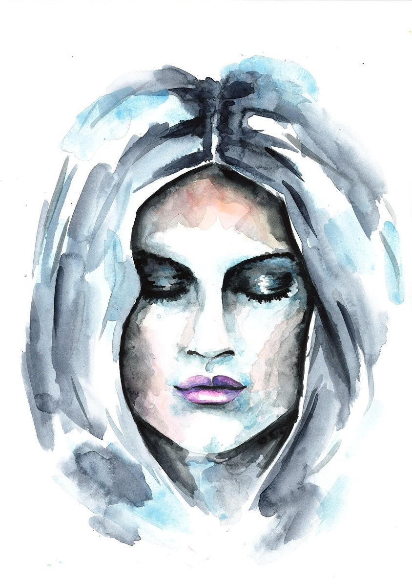 Print from Original Watercolor Portrait Illustration Modern Art Painting titled We're Gonna Fly - Mysoulfly
