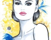 Print from Original Watercolor Fashion Illustration Modern Art Painting titled Yellow Romance
