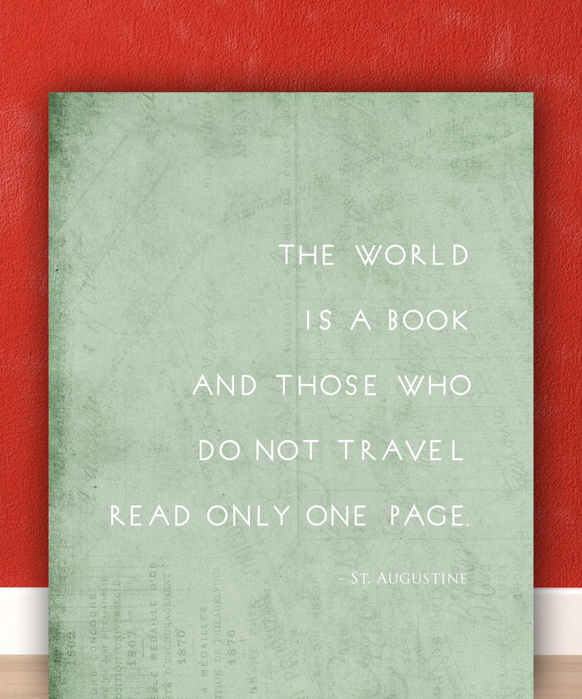 Travel Quote Print, Vintage Style Library Office Wall Art Print, The world is like a book, Rustic Vintage 8x10