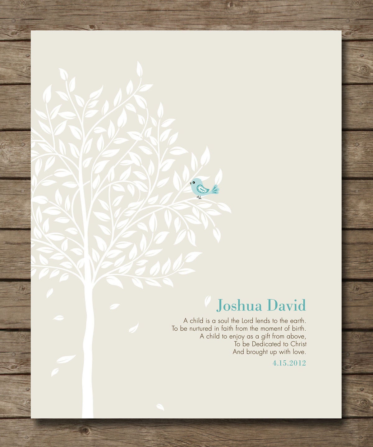 Personalized Christening Tree Gift, Bible Verse, Gift for Godchild, Bird in Tree, Baptismal Gift, Religious, Wall poster art 8 x 10,