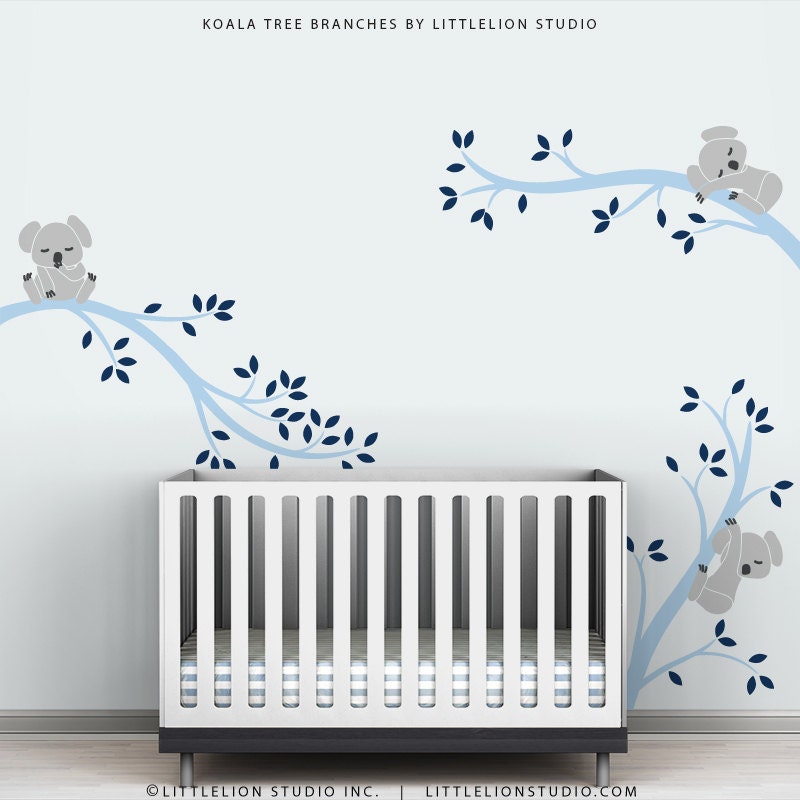 Baby Boy Wall Decal Decor Baby Nursery Light and Navy Blue  - Koala Tree Branches by LittleLion Studio