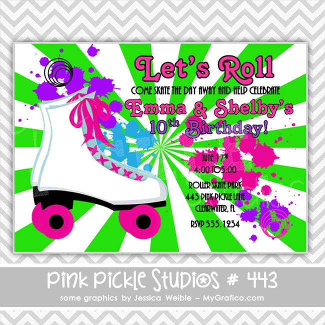 Retro Roller Skate :443 ... Personalized Birthday Party Invitation OR Thank You Card ...Printable / Digital / You Print / DIY / jpg or pdf