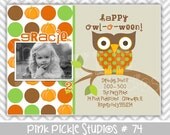 Halloween Owl  :74 ... Personalized Birthday Party Invitation OR Thank You Card ...Printable / Digital / You Print / DIY / jpg or pdf