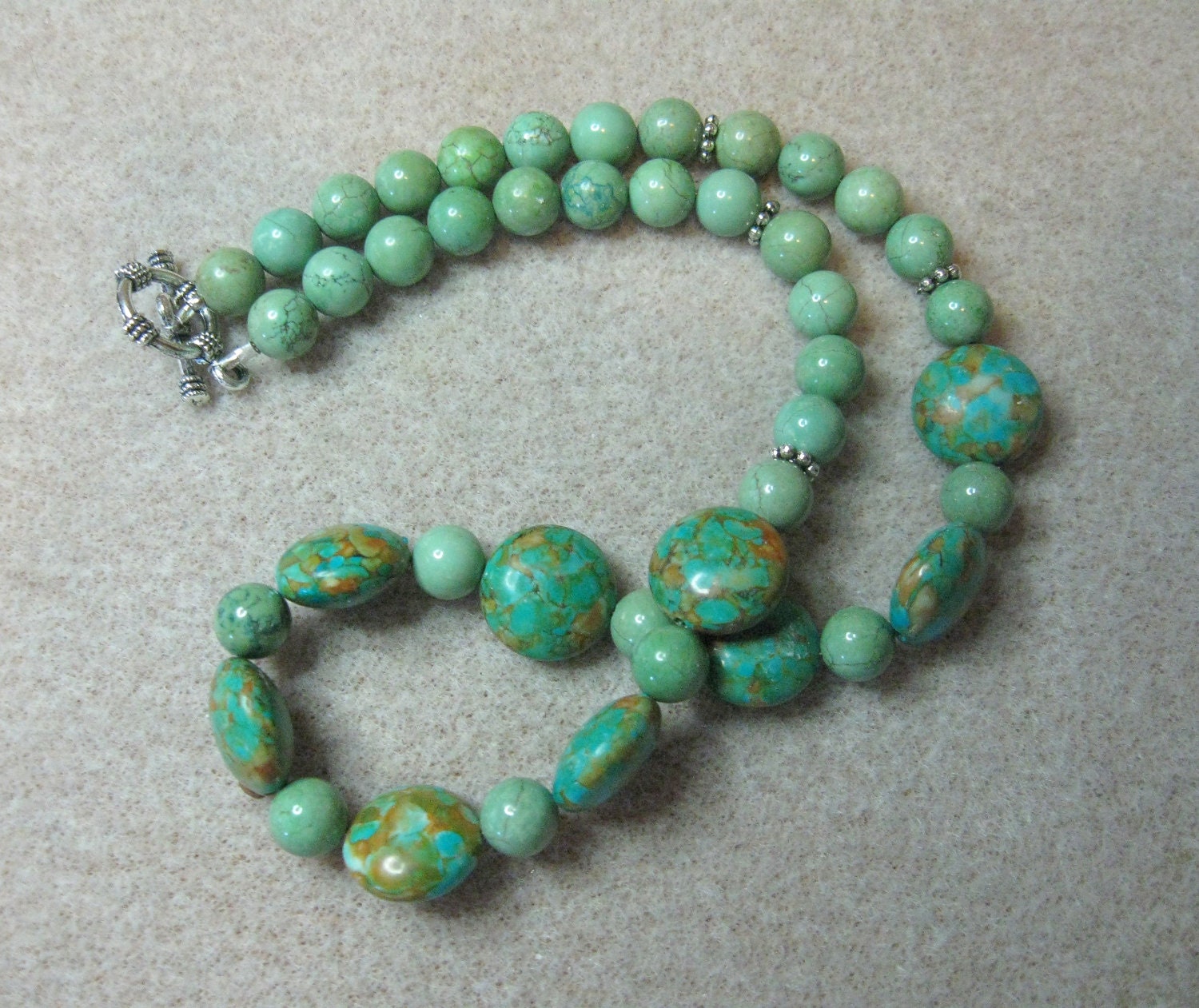 Mosaic Turquoise Green Magnesite Hand Beaded Necklace Jewelry  Focal Beads "OOAK"