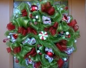 Deco Mesh Holiday Candy Christmas wreath