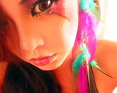 Love of Sirena - Handmade Feather Earrings, Pink, Hair extensions, Hippie, Bohemian, Tribal, Aztec, Gypsy, Boutique