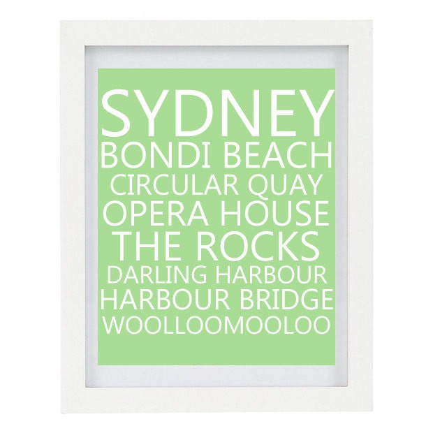 Sydney, Australia, Subway Print, Customise your colour, Mint Green, 8 x 10, FREE AU SHIPPING