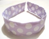 Preppy Headband- Cute Light Purple, Lavender Polka Dots Grosgrain Ribbon